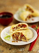 Pancakes with duck and vegetable filling