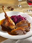 Roast goose with red cabbage
