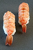 Two nigiri-sushi with shrimp