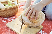 Cutting Italian white bread