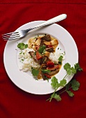 Beef curry with peppers on rice