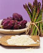 Short-grain rice, artichokes and green asparagus