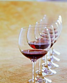 Row of red wine glasses