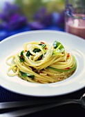 Linguine with spinach, chili and Parmesan