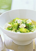 Miso soup with tofu and cucumber