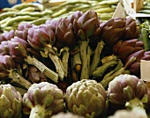 Artichokes (Cynara scolymus) at a market