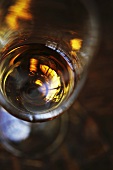 Overhead view of a glass of sherry