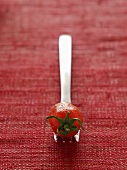 Cherry tomato on fork