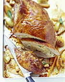 Stuffed veal breast, partly carved