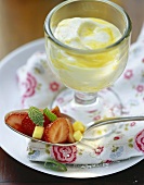 Mango cream with strawberries
