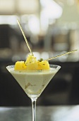 Rice pudding with pineapple and pistachios (in restaurant)