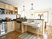 Modern kitchen with dining table