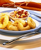 Deep-fried squid rings with pineapple relish