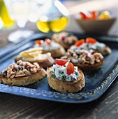 Crostini with various toppings