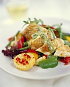 Chicken breast with basil sauce on vegetables