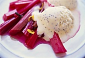 Poppy seed ice cream with rhubarb compote