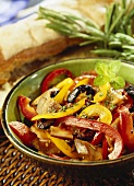 Pepper salad with aubergines and olives
