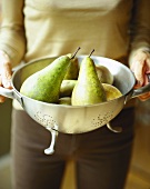 Pears in colander