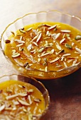 Almond pudding with saffron & pistachios (Badam exotica, India)