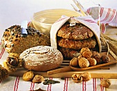 Still life with brown bread and nuts