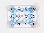 Box of opened water bottles (from above)