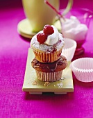 Raspberry muffin and chocolate muffin