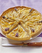 Apple tart with lavender flowers