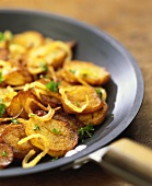 Fried potatoes in frying pan