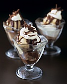Ice cream sundae with mocha ice cream and chocolate sauce