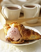 Croissant with strawberry ice cream