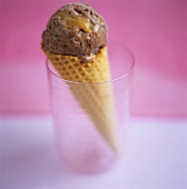 Chocolate ice cream in ice cream cone