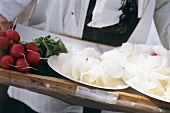 Tray with different kinds of radishes