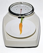 Bathroom scales with plate and carrot