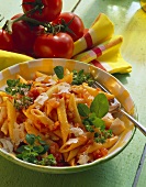 Penne with tomato sauce and herbs