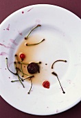 Plate with cherry stalks and remains