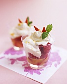 Strawberry dessert with cream and mint