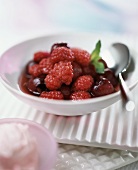 Compote of raspberries and cherries