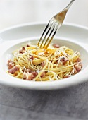 Spaghetti alla carbonara (Nudeln mit Schinken-Ei-Sauce)
