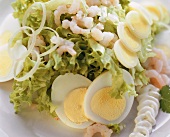 Lettuce with eggs and shrimps