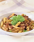 Penne with dried tomatoes, onions and basil