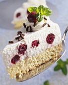 Quick morello cherry gateau on cake slice