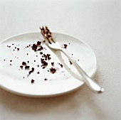Plate with fork and cake crumbs