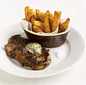Rump steak with herb butter and chips