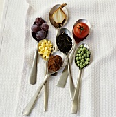 Spoonfuls of different foods
