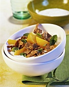 Wholegrain cornflakes with peach and mint