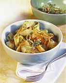 Pappardelle with carrots and walnut pesto