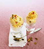 Scoops of cassata ice cream in glasses