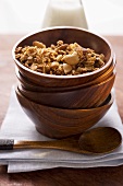 Muesli in wooden bowl