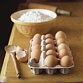 Still life with eggs and flour