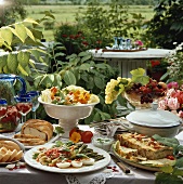Summer buffet with asparagus salad, potato loaf & roast turkey